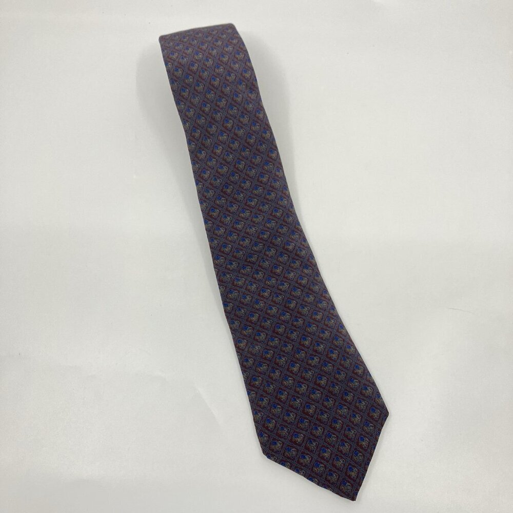 Guy Laroche Mens Neck Tie Silk Made in France Burgundy Blue‎
